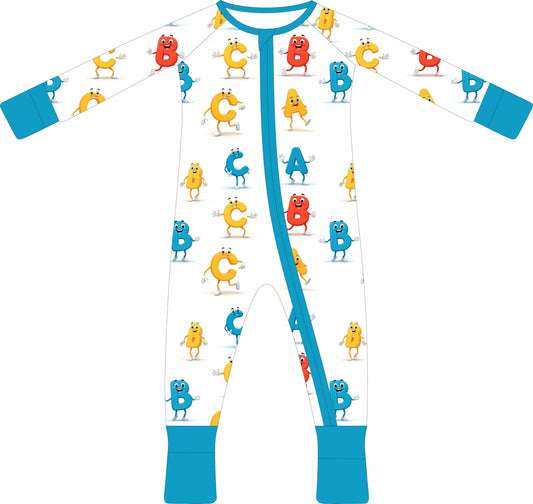 Children's jammies with colorful character design on a white background
