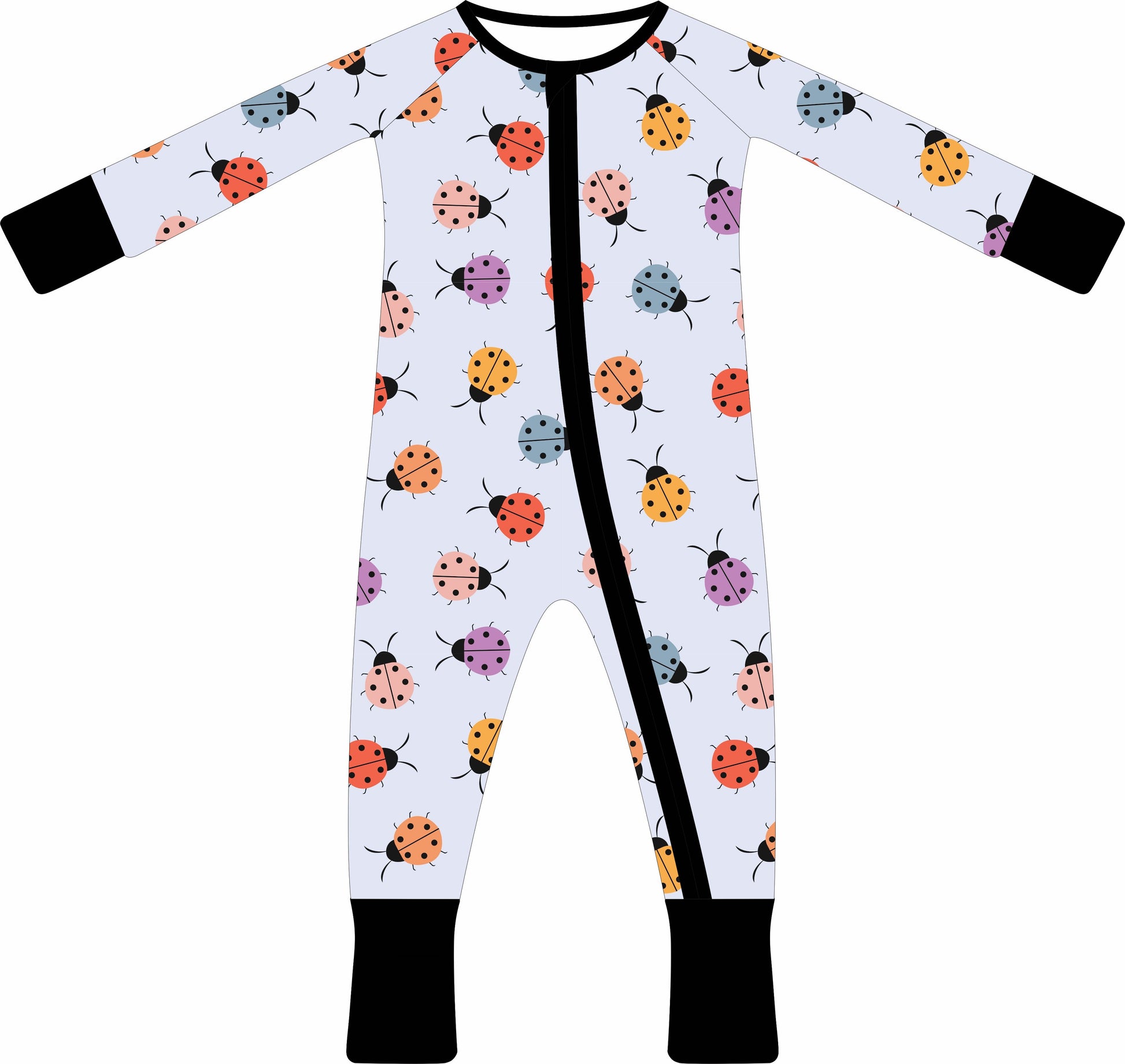Baby jammies with ladybug pattern on a white background