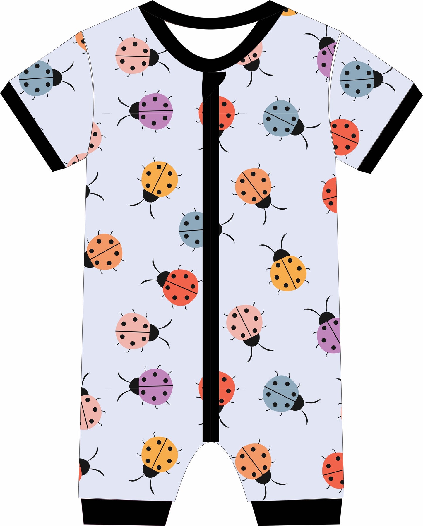 Children's jammies with ladybug pattern on a white background