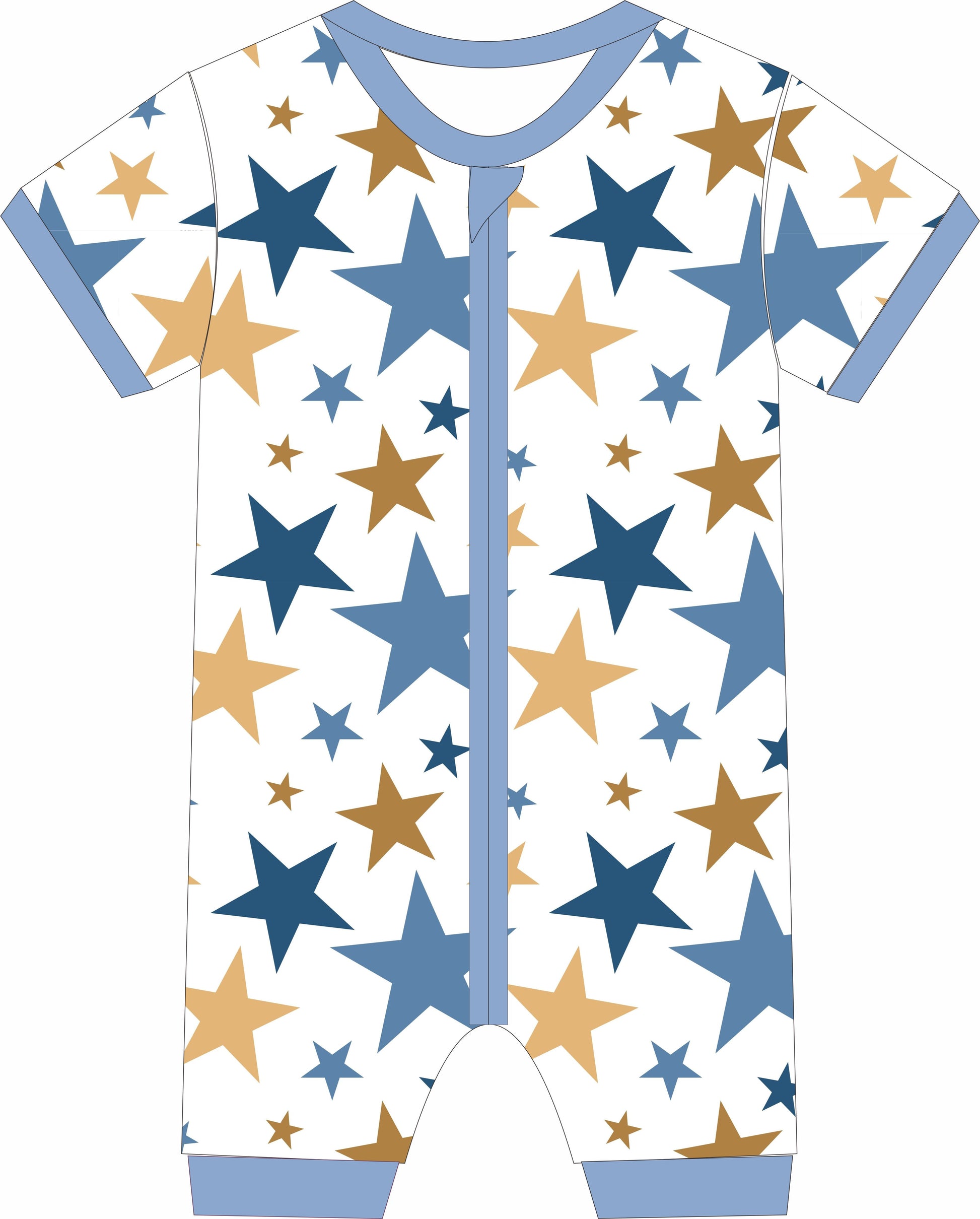 Children's jammies with star pattern on a white background