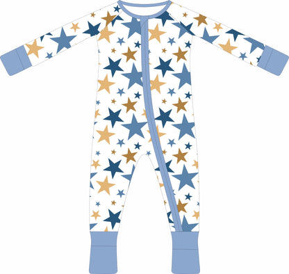 Children's jammies with star pattern on a white background