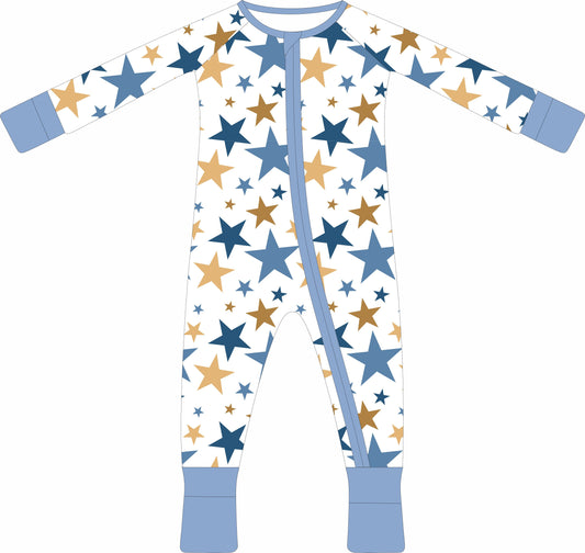 Children's jammies with star pattern on a white background
